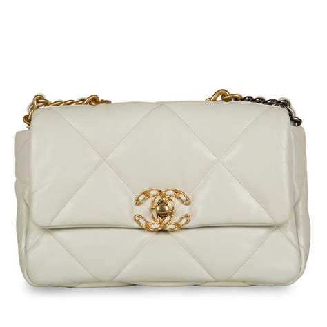 chanel 19 small flap bag white